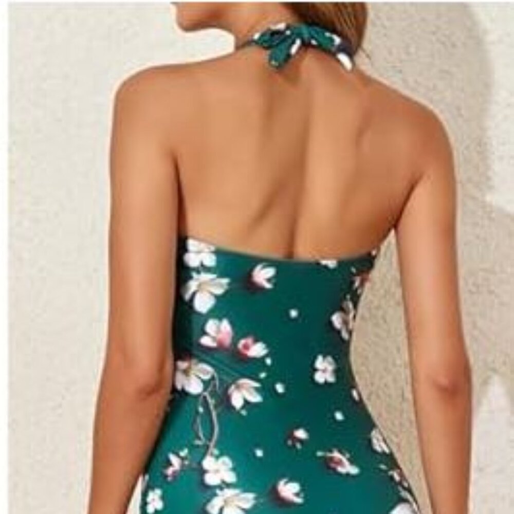 Womens Size XL Tummy Control Swimwear Halter One Piece Slimming Retro Swimsuit - Picture 2 of 10